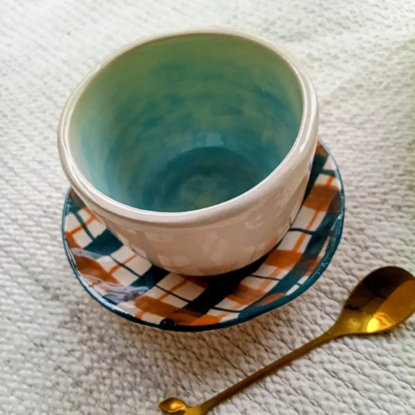 taza de ceramica artesanal con platito pintado