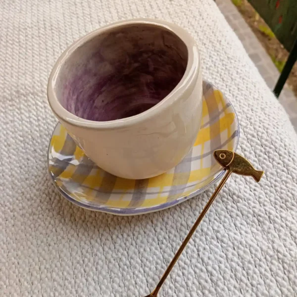 taza de ceramica artesanal con platito pintado