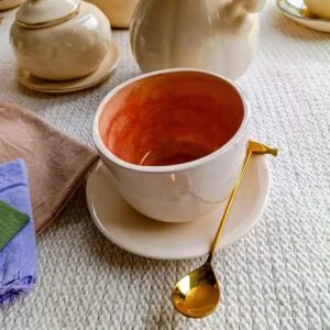 taza de ceramica artesanal con platito pintado
