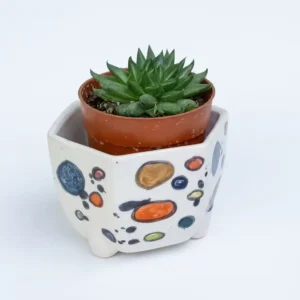 Macetita de ceramica artesanal pintada a mano